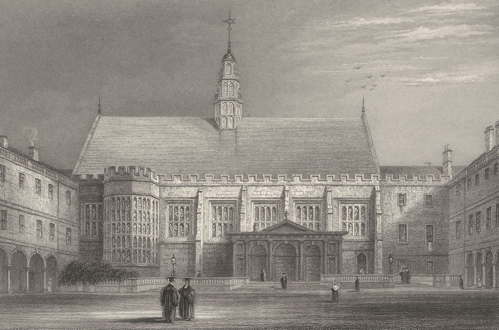 CAMBRIDGE. Trinity College second Court Showing the Hall. (Le Keux) 1841 print